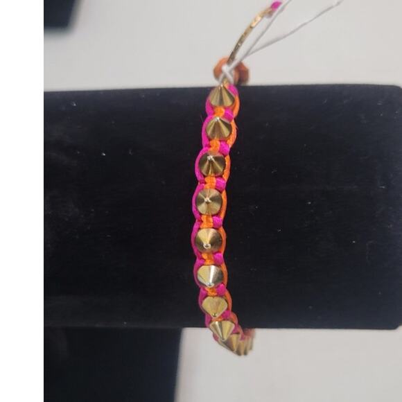 Serefina Anthropologie Studded Bracelet Red/Pink Adjustable Bracelet Punk NWOT - Picture 4 of 7